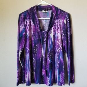 Dana Buchman Purple Printed Long-Sleeve Shirt Sz M